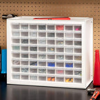 IRIS USA Bead Organizer Storage Bin Drawer Cabinet, 64-Drawer Plastic Organization Chest for Screws Bolts Nails Hardware Small Parts Electronics Charm Tools Scrapbook Art Craft Hobby Supplies - White