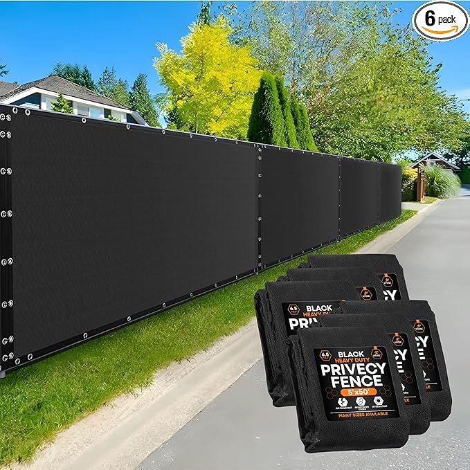 Xpose Safety Privacy Fence Screen 5’ x 50’ (6 Pack) – Heavy Duty Black Mesh with 90% Visibility Block, UV Protection – Includes Cable Ties – for Garden, Yard, Nursery, Kennel, Dog Run, Greenhouse