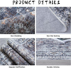 Rugcomf Area Rug 5x7 Washable Rug Boho Soft Non-Slip Non-Shedding Faux Wool Vintage for Living Room, Bedroom Rug, Farmhouse, Dining Room, Indoor, Kids Playroom (Grey)