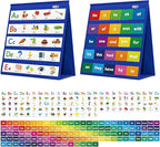 Desktop Pocket Chart, 120 Dry-Erase Double Sided Cards Includes 26 Letters with Images and 120 First Words, Self-Standing Tabletop Pocket Chart for Kids Teacher Classroom Home Use (13 X 12inch)