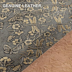 Gexmil Genuine Leather Pen Case, Full Grain Leather Pencil Holder, Hand-made Stationery Bag for Work & Office, Vintage Style, Butterfly Grey