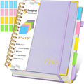 Spiral Notebook Journal with Removable Dividers Tabs, 300 Pages Hardcover Leather 5 Subject College Ruled Notebook, 8"x10" Large B5 Lined Journal for Women Men, Spiral Notebooks for Work School,Purple