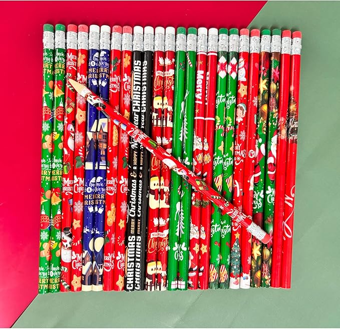 Jsehchya 72PCS Wooden cased Christmas Pencils for Kids with Erasers, Wood Pencils for School,Drawing,Gift (72PCS) (Christmas, 72)
