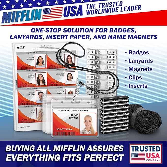 Mifflin-USA Card Protector (4x3 Inch, Clear, Bulk 100 Pack) Quick Load Horizontal No Zipper Name ID Badge Holder