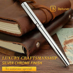 BEILUNER Silver Fountain Pen,Stunning Luxury Pens with Bright Silver Chrome, Gorgeous 24K Gilded Nib(Fine),Gift Pen Set for Men&Women -Ink Converter-Elegant, Professional, Nice Pen for Writing