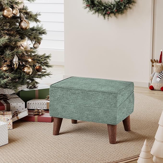 FAGAGA Small Footstool Ottoman, Footstool with Adjustable Lid, 11" Ottoman Foot Rest with Storage for Living Room, Bedroom, Couch, Enterway, Green
