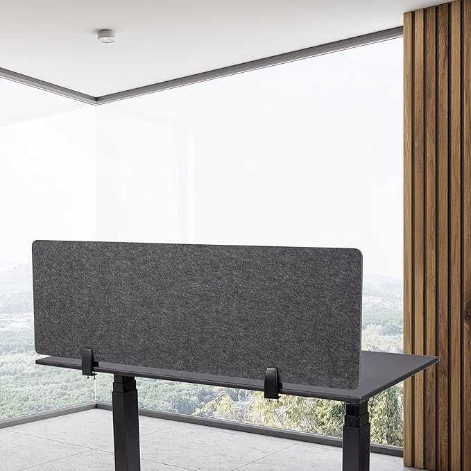 Stand Up Desk Store ReFocus Raw Clamp-On Acoustic Desk Divider Mounted Privacy Panel to Reduce Noise and Visual Distractions (Anthracite Gray, 47.25" x 16")