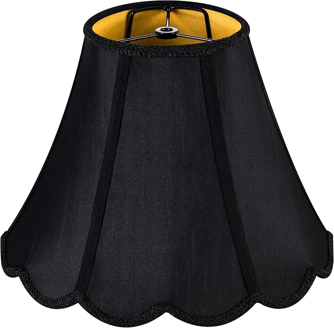 GOSO Scalloped Lamp Shades Set of 1 Medium Black Replac, Braids with Petal Edges,6×13×9.8 Inch Spider Lamp Shade for Floor Lamps, Modern Faux Silk Lampshades, Living Room Table Lamps,Easy Assembly