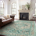 GENIMO Machine Washable 8x10 Area Rugs for Living Room, Non Slip Vintage Rugs, Low Pile Lightweight Chenille Print Rug for Bedroom, Dining Room, Home Office, Sky Blue