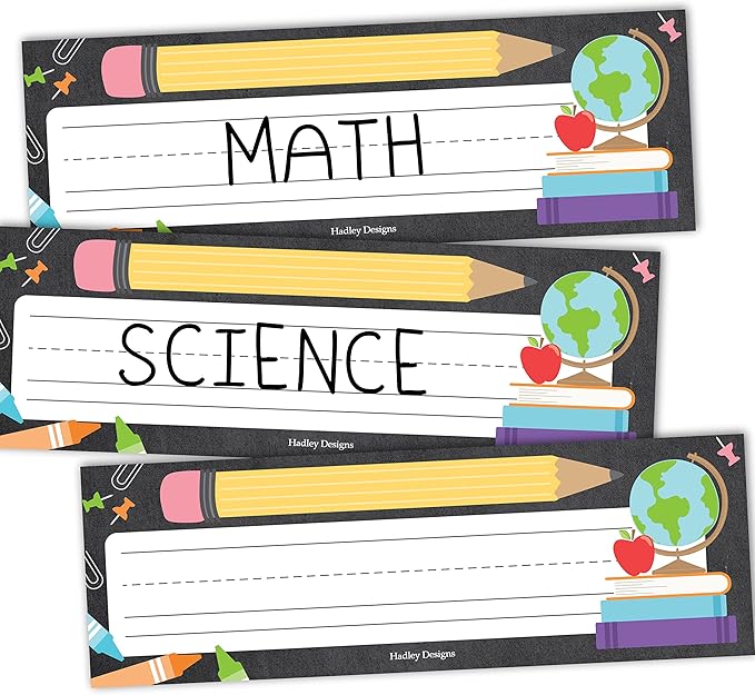 Desk Name Tags for Classroom -25 Student Name Plates for Classroom Kindergarten, Preschool, 1st, 2nd & 3rd Grade, 9x3 Teacher Nameplates for Student Desks & Cubbies, Chalkboard Nametags