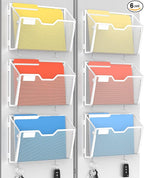 Docnest 6 Pack Magnetic Wall Mounted File Holders,Mesh Letter Organizer with Hooks, Magnetic Hanging Mail Paper Document Organizer for Office, Home, School, White