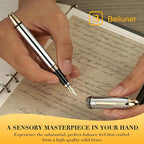 BEILUNER 315 Silver Chrome Fountain Pen,Stunning Luxury Pens with 24K Gold Accents, Gorgeous 24K Gilded Nib(Medium), Ink Converter,Fancy Pen Gift for Men&Women-Elegant, Office, Reliable, Nice Design