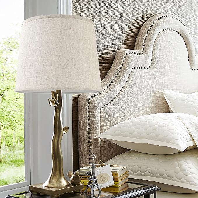 Beige Fabric Lamp Shade Set of 2 Medium Lamp Shades-11"×13"×10" Inch, Lampshades fit with Spider for Table Lamps, Floor Replacement, Modern Farmhouse Lamp Shade,Required Assembly