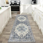 GENIMO 2x7 Runner Rugs for Hallway, Machine Washable Non Slip Vintage Rugs, Low Pile Lightweight Soft Print Rug for enrtyway, Corridor, Home Office, Kitchen, Center Blue