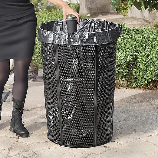 Zedfire 48 Gallon Mesh Black Waste Bin, Steel Outdoor Heavy-Duty Commercial Trash Can, Round Recycle Container, Durable Garbage Can for Parks, Municipalities, Parking, Schools