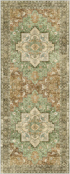 GENIMO 2x5 Runner Rugs for Hallway, Machine Washable Non Slip Vintage Rugs, Low Pile Lightweight Soft Print Rug for enrtyway, Corridor, Home, Office, Kitchen, Muted Green Brown