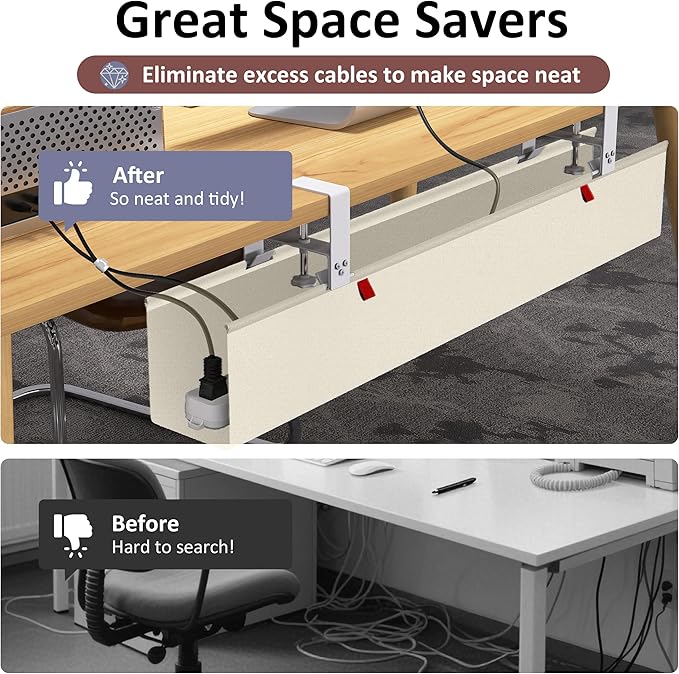 Cotohim Under Desk Cable Management Tray - Under Desk Cord Management - Clamp/Screw Mount - Fabric Wire Management - Cable Raceways Tray Cord Hiders for Office/Home (Beige, 35.8"×5.6")