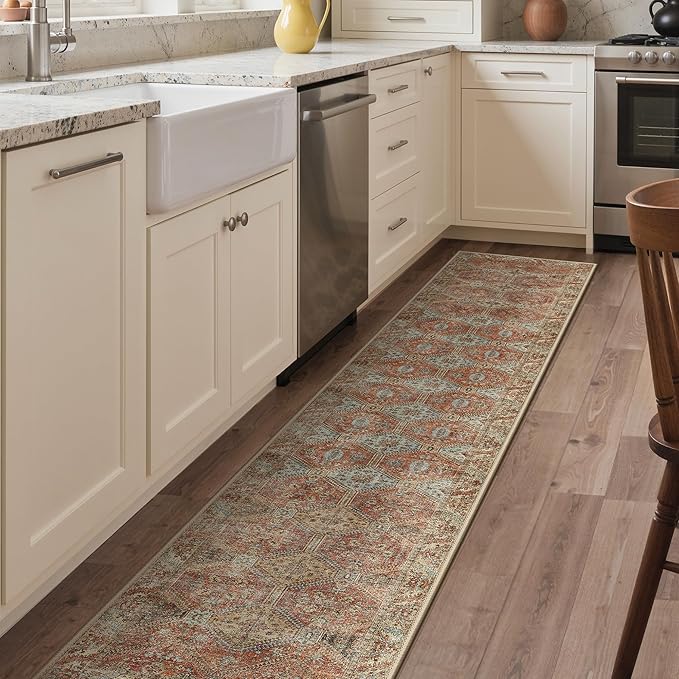 GENIMO Runner Rug 2x10 Non Slip Machine Washable Hallway Runner Rug, Low Pile Lightweight Rugs for Entryway, Hallway, Kitchen and Corridor, Vintage Brick Red