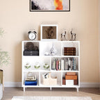 Chyanmoo Wood Cube Storage Organizer White Bookshelf - 3-Tier Freestanding Storage Cabinet with Legs for Home Office, 8-Cubes Open Shelf