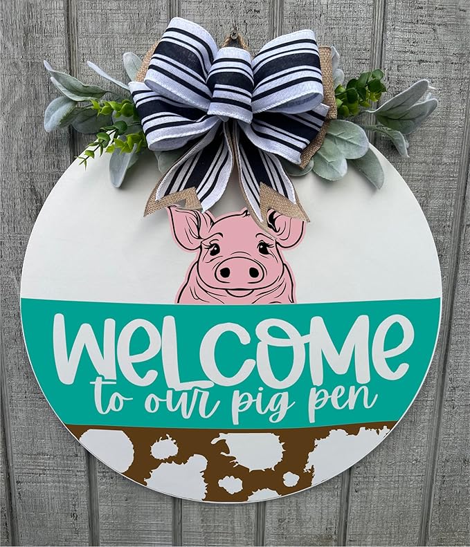 Wood front door sign Wood sign Home decor Welcome sign Sign for front door House warming gift Wedding gift (Pig Pen, 15" Width)
