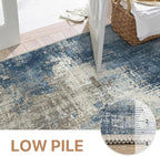 GENIMO Washable Area Rugs for Living Room, 10x12 Modern Non Slip Rugs, Low Pile Lightweight Soft Print Rug for Bedroom, Dining Room, Home Office, Washed Slate Blue