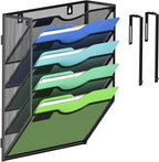 Kuntine.B Wall File Organizer Office Hanging Magazine Holder Wall File Organizer for Office Home (Black, 5 Tier & Hangers)