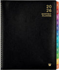 2026 Monthly Planner/Calendar - Jan 2026 - Dec 2026, Monthly Planner 2026, 12 Months, Faux Leather, 8.86" x 11.4", 15 Notes Pages, Strong Twin - Wire Binding, Tabs, Perfect Organizer - Black