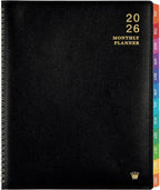 2026 Monthly Planner/Calendar - Jan 2026 - Dec 2026, Monthly Planner 2026, 12 Months, Faux Leather, 8.86" x 11.4", 15 Notes Pages, Strong Twin - Wire Binding, Tabs, Perfect Organizer - Black