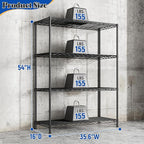 DurayLoly 4- Shelf Metal Shelving Unit Adjustable Storage Shelves Heavy Duty Garage Shelving Steel Wire Shelving for Laundry Bathroom Kitchen Pantry Closet Garage Black, 35.6Wx16Dx54H