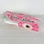 Artblox Office Desk Name Plate Personalized | Custom Name Plates for Desks | Pink Daises Design On Clear Acrylic Glass | Office Desk Decor - (8" x 2.5")
