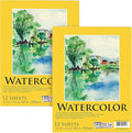 U.S. Art Supply 12" x 16" Premium Heavyweight Watercolor Paper Pad, Pack of 2 (12 Sheets Each), 140lb (300gsm) - Cold Pressed, Acid-Free, Wet, Water Color Paper - for Artists, Students