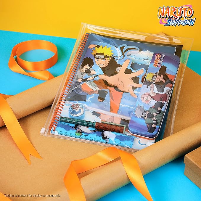 Naruto Stationery Set with Colouring Pencils Tin Pencil Case Childrens Notebooks Bumper Stationery Pack Anime Stationery Set School Supplies Anime Gifts for Boys