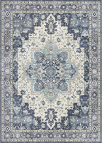 GENIMO 2x5 Runner Rugs for Hallway, Machine Washable Non Slip Vintage Rugs, Low Pile Lightweight Soft Print Rug for enrtyway, Corridor, Home Office, Kitchen, Center Blue