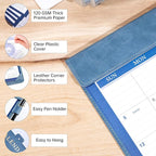 Yoment Desk Calendar 2026 Leather Desk Calendar with To-Do Lists, 13 Months Desk Pad Wall Calendar with Pen Holders PVC Cover for Work Office School Home Women Men, Dec 2025-Dec 2026, 17 x 12, Blue