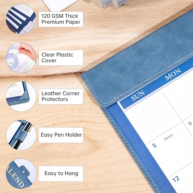 Yoment Desk Calendar 2026 Leather Desk Calendar with To-Do Lists, 13 Months Desk Pad Wall Calendar with Pen Holders PVC Cover for Work Office School Home Women Men, Dec 2025-Dec 2026, 17 x 12, Blue