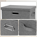 Graciadeco Medium 15" 21 Quart Collapsible Stackable Storage Bins with Lids, 1 Pack Gray Foldable Fabric Closet Storage Boxes with Lids, 4 Handles Heavy-duty Linen Cube Baskets for Bedroom