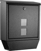 POCHAR Wall Mount Mailbox with Lock - Rainproof Galvanized Steel Locking Mailbox for Outside with Newspaper Compartment - Modern Mail Box for Residential or Commercial Use, Black