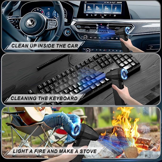 Compressed Air Duster - 180,000 RPM Electric Air Duster - with Brushless Motor, 3-Gear Adjustable Air Duster - for Keyboard, PC, Car, Air Bed, and Home Cleaning (X11)