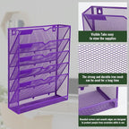 EASEPRES 6 Tier Mesh Hanging Wall File Organizer, Desk Vertical Mail Paper Document Folder Holder Rack with Bottom Tray and Nametag Label for Office Home School, Purple