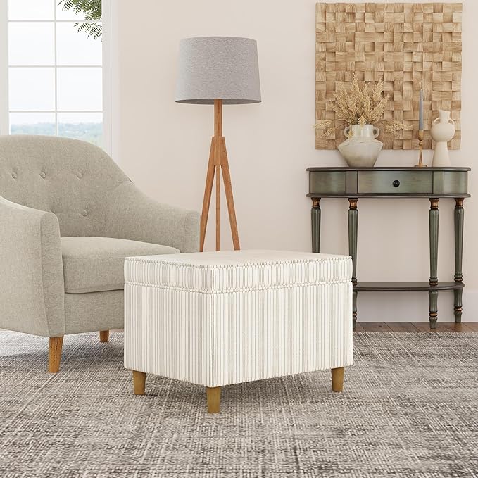 Spatial Order Home Decor | Dinah Collection Modern Storage Ottoman | Ottoman with Storage for Living Room & Bedroom(Cream Marigold Pinstripe Fabric)