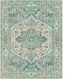 GENIMO Machine Washable 8x10 Area Rugs for Living Room, Non Slip Vintage Rugs, Low Pile Lightweight Chenille Print Rug for Bedroom, Dining Room, Home Office, Sky Blue