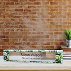 Signs ByLITA Floral Pattern Customized Nameplate | Sage Rose Personalized Full Color Acrylic Desk Sign