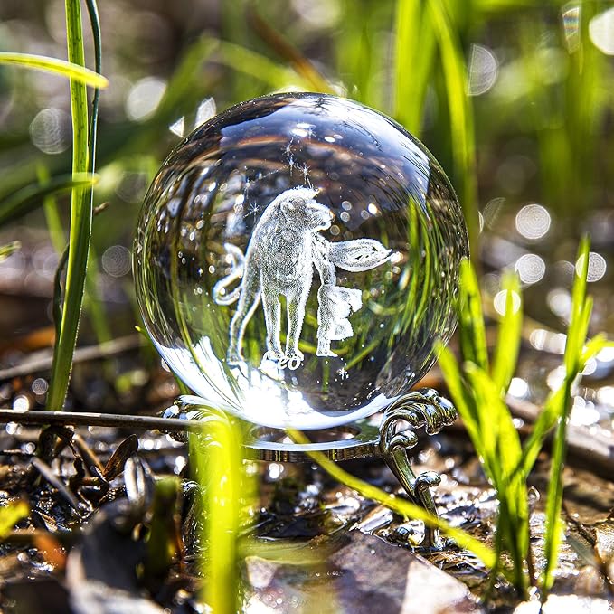 Crystal 3D Constellation Ball Crystal Paperweight Full Sphere Glass Fengshui with Sliver-Plated Flowering Stand(Leo)