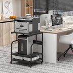 Fannova Printer Stand, 23.6 x18.9 x 30 Inches Large Printer Table with Adjustable Storage Shelf, 3 Tier Rolling Printer Cart with Wheels for Home Office, Stand for Heat Press Mini Fridge, Black