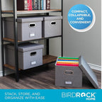Internet's Best Collapsible File Storage Organizer with Lid - Decorative Linen Filing & Storage Office Box – Hanging Letter/Legal Folder – Home Office Bins Cabinet – Grey Container - 4 Pack