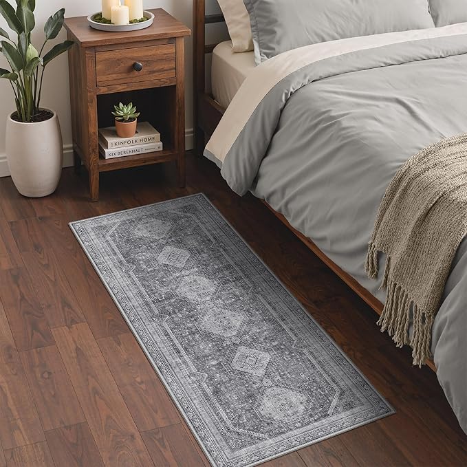 GENIMO Runner Rug 2x5 Non Slip Machine Washable Hallway Runner Rug, Low Pile Lightweight Rugs for Entryway, Hallway, Kitchen and Corridor, Vintage Grey