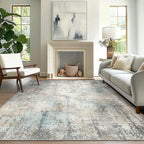 GENIMO Washable Area Rugs for Living Room, 10x14 Modern Non Slip Rugs, Low Pile Lightweight Soft Print Rug for Bedroom, Dining Room, Home Office, Washed Light Blue