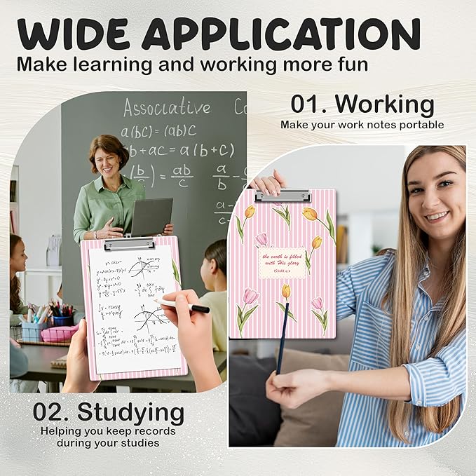 APIILVPQ Tulip Clipboard, Bible Verse Clipboards with Low Profile Clip for Office School Use, Pink Flower Wooden Clip Boards for Nurses Teachers Students - B01