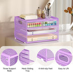 Subekyu Paper Letter Tray Organizer for Desk, Purple Metal Mesh Desk File Sorter Organizer with Handle and 2 Sliding Trays for Home Office School Supplies Organization
