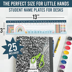 Desk Name Tags for Classroom -25 Student Name Plates for Classroom Kindergarten, Preschool, 1st, 2nd & 3rd Grade, 13x3 Teacher Nameplates for Student Desks, Boho Nametags